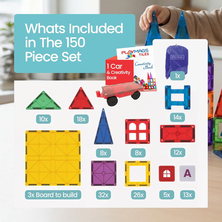 Playmags Juego de construcción de fichas magnéticas de 150 piezas \...