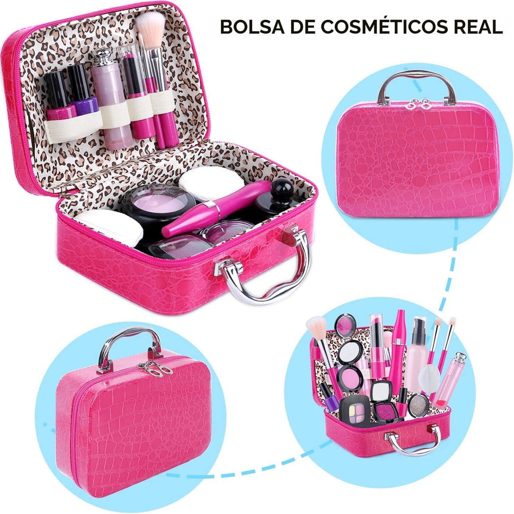 TEPSMIGO - Kit de maquillaje de simulación para niñas, juego de maquillaje de simulación para niños, con bolsa de cosméticos para cumpleaños, Navidad, juego de maquillaje de juguete para niñas pequeñas a partir de 3 años (no maquillaje real)