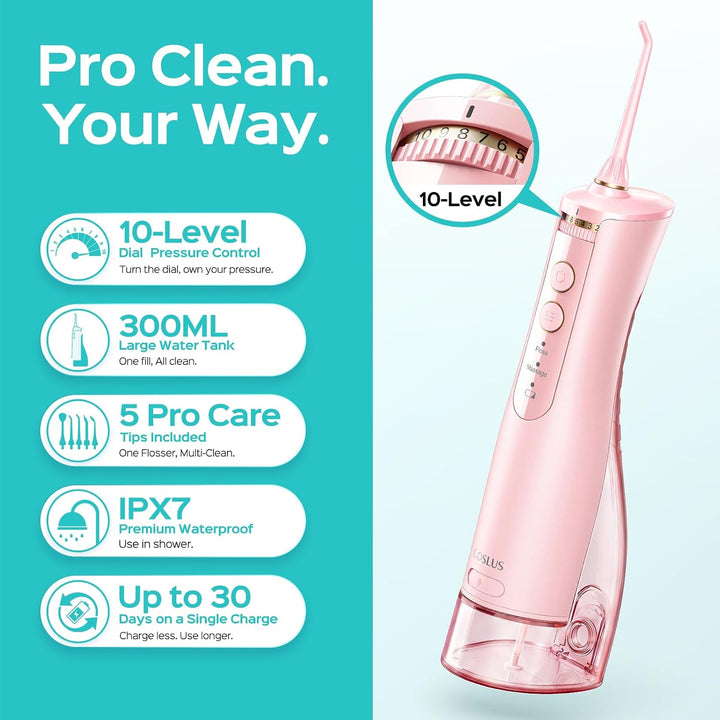 COSLUS Irrigador dental portátil para dientes: 10 ajustes de presió...