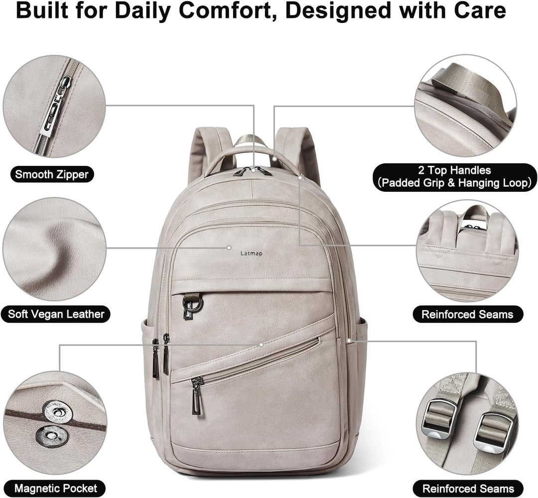 LATMAP Mochila de 43L para mujeres y hombres - Mochila de cuero veg...