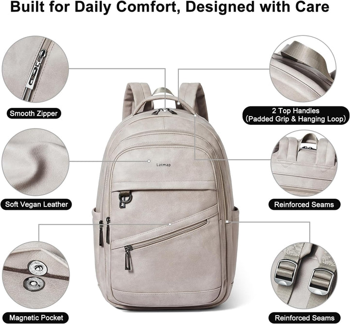 LATMAP Mochila de 43L para mujeres y hombres - Mochila de cuero veg...