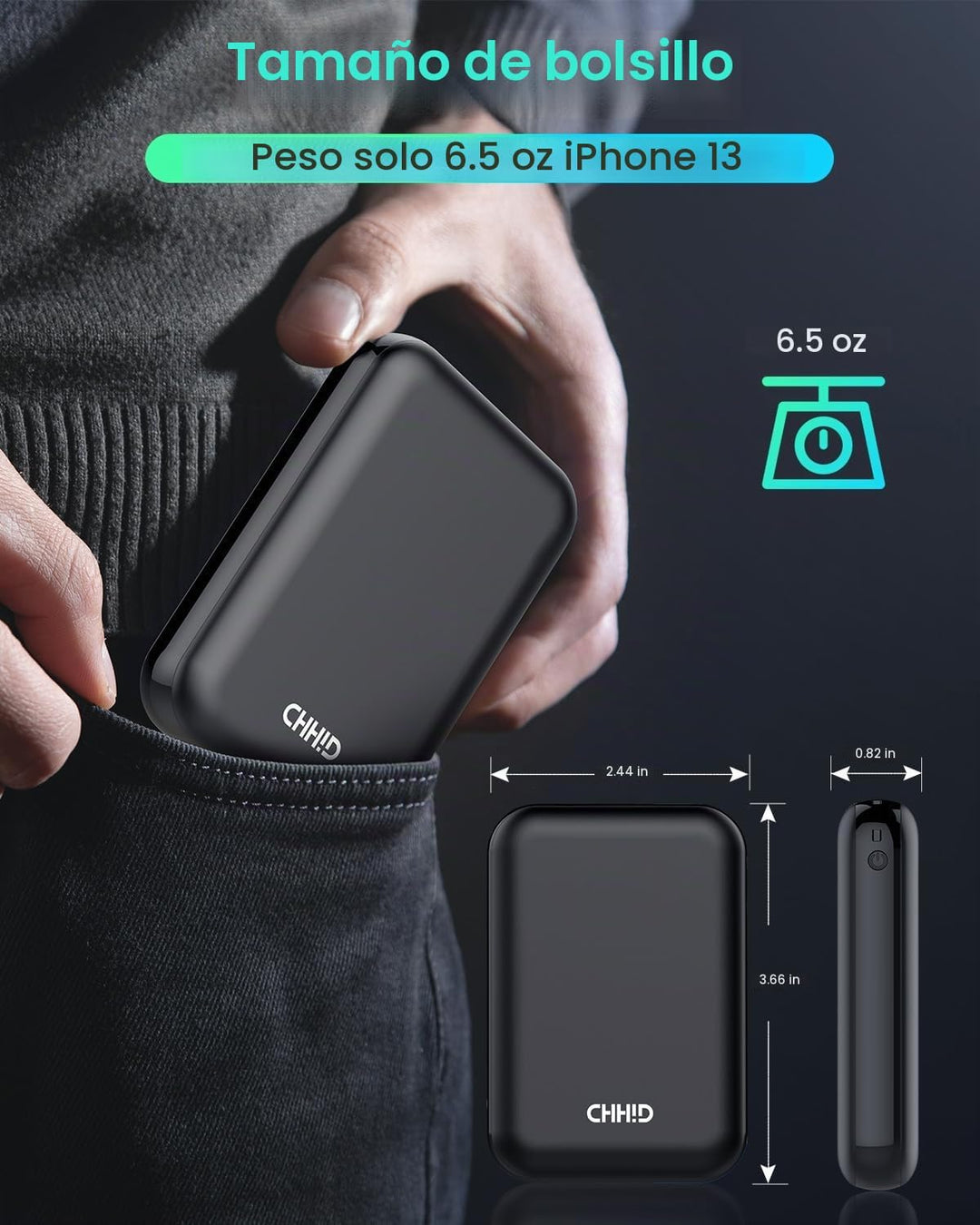 Banco de energía de bolsillo de 10000 mAh para chaqueta térmica, pa...