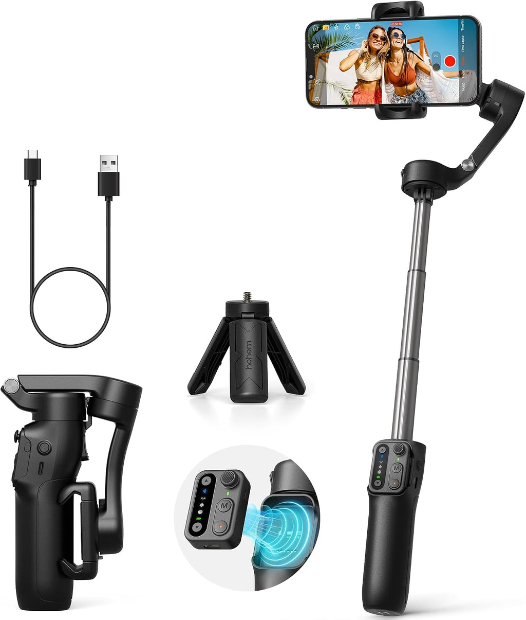 Estabilizador de cardán iSteady X3 SE Plus de hohem para iPhone, cardán de teléfono de 3 ejes con control remoto desmontable, varilla extensible, batería de 11 horas, estabilizador plegable portátil