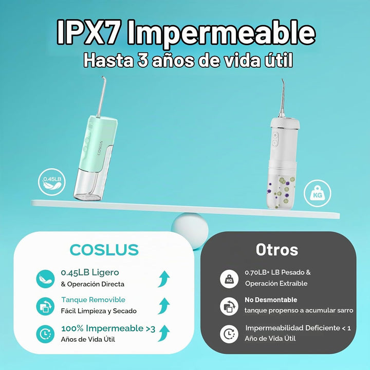 COSLUS Mini Hilo Dental para Viajes: Irrigador Oral Inalámbrico de...