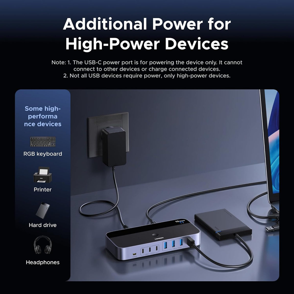 UGREEN Interruptor USB 3.2 de 2 entradas y 7 salidas, interruptor d...
