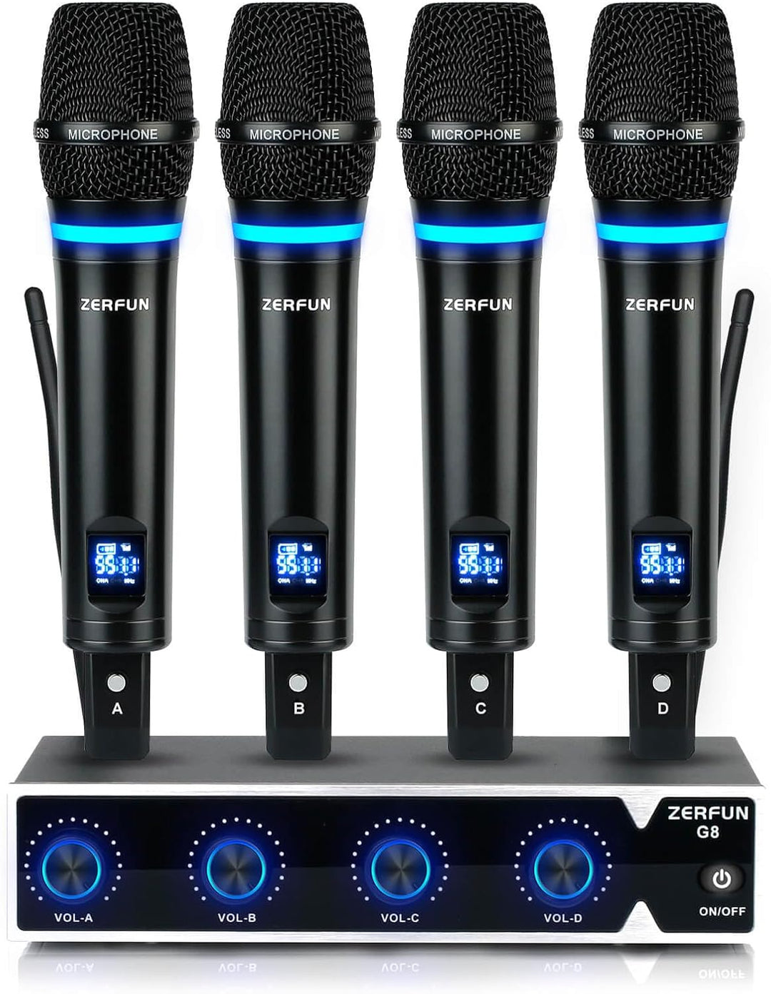 ZERFUN Sistema de micrófono inalámbrico recargable profesional de 4...