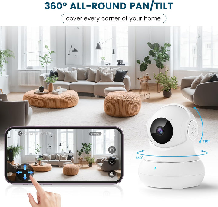 litokam Cámara de seguridad 2K para interiores, cámaras panorámicas...
