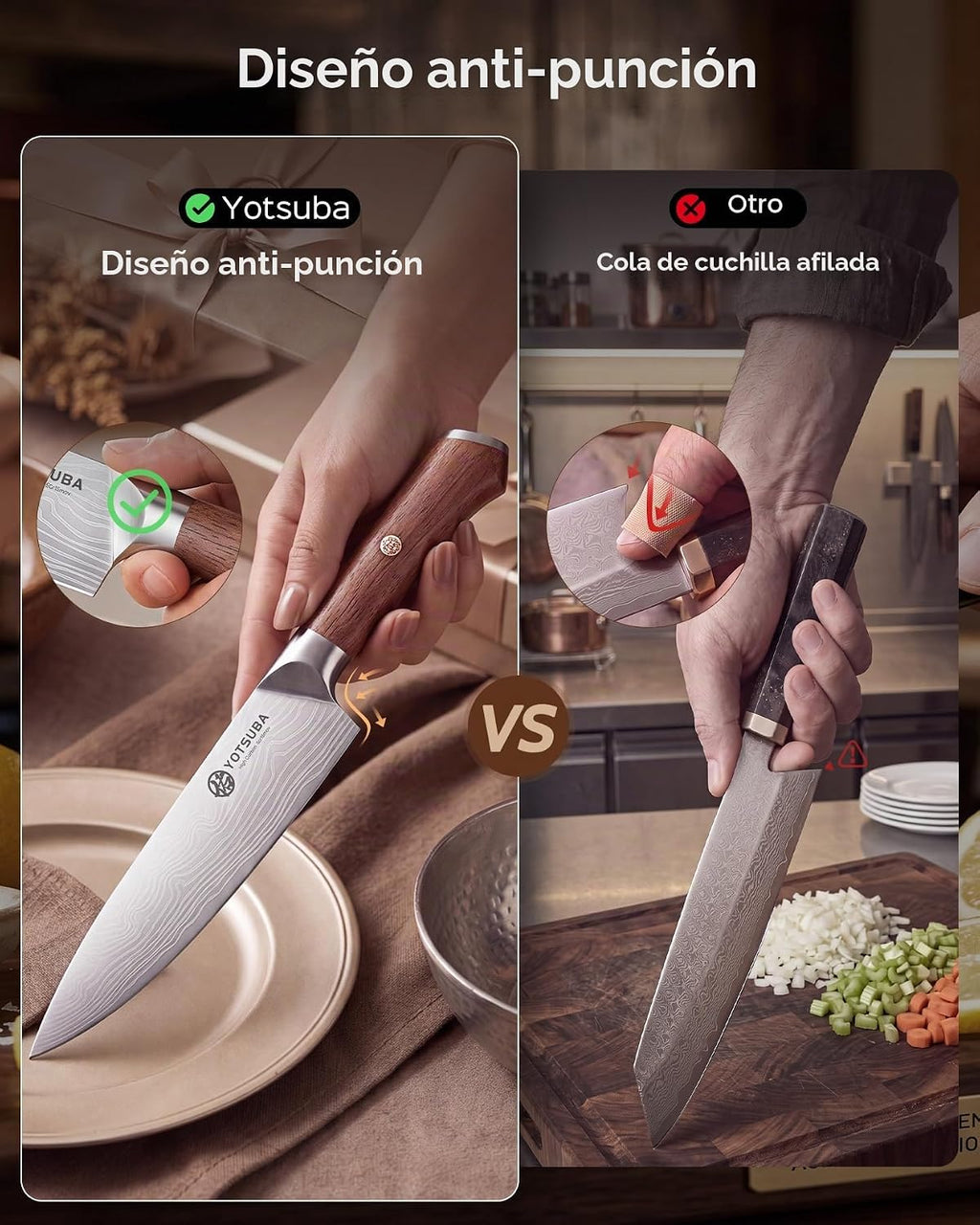 YOTSUBA Juego de cuchillos de cocina japoneses de 8 piezas con bloque