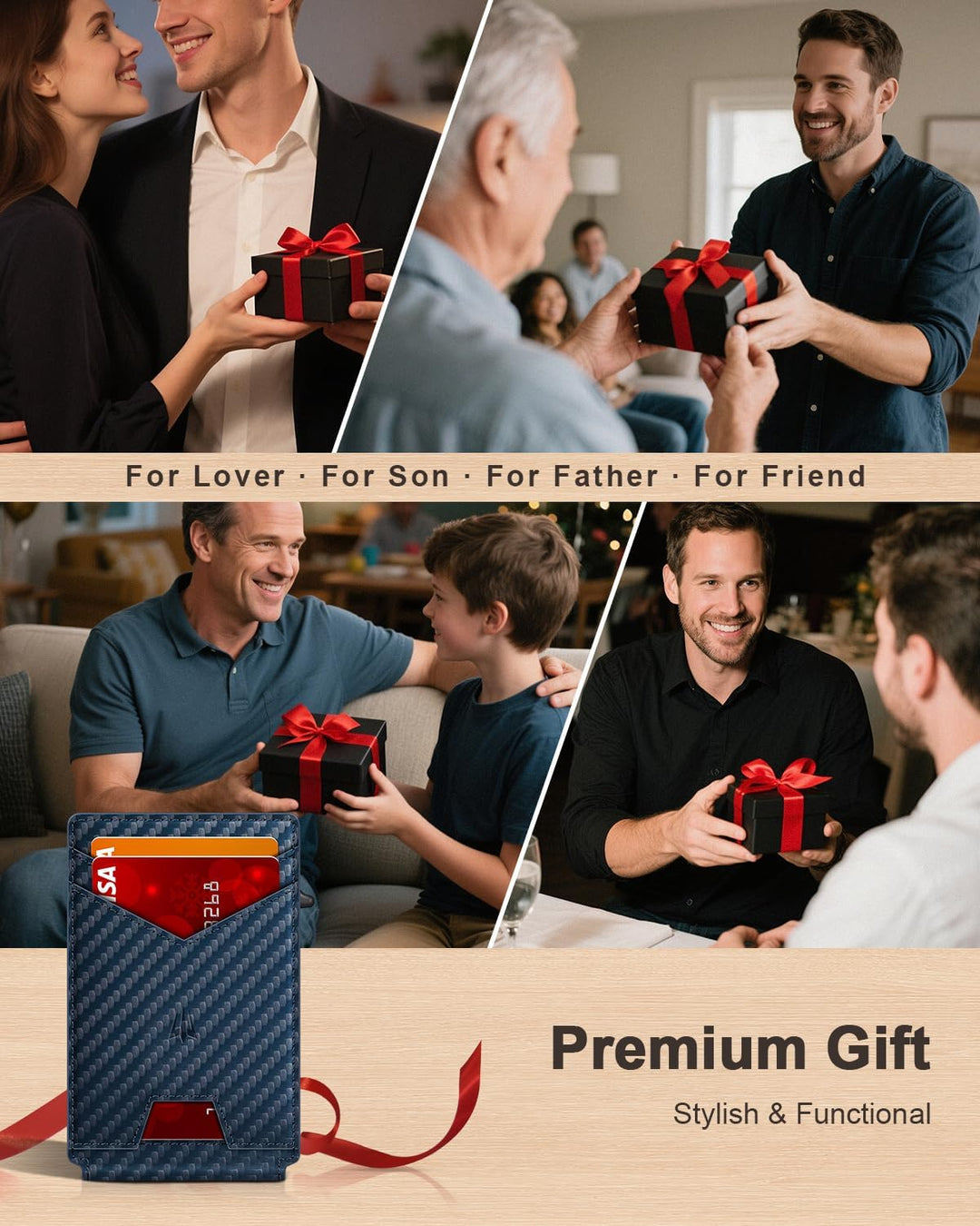 Cartera para hombre, delgada y minimalista con clip para dinero y v...