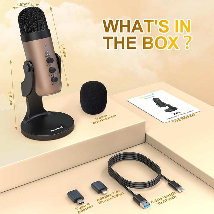 ZealSound Micrófono USB, micrófono condensador de computadora, micr...