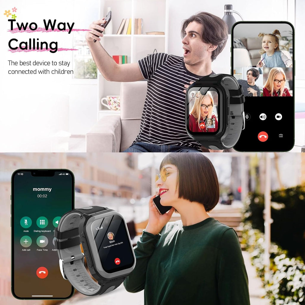 Wonlex - Reloj inteligente con GPS 4G para niños, pantalla táctil AMOLED de 1.78 pulgadas, reloj grande con tarjeta SIM, videollamadas, chat de voz, SOS, cámara, música, podómetro, juego,