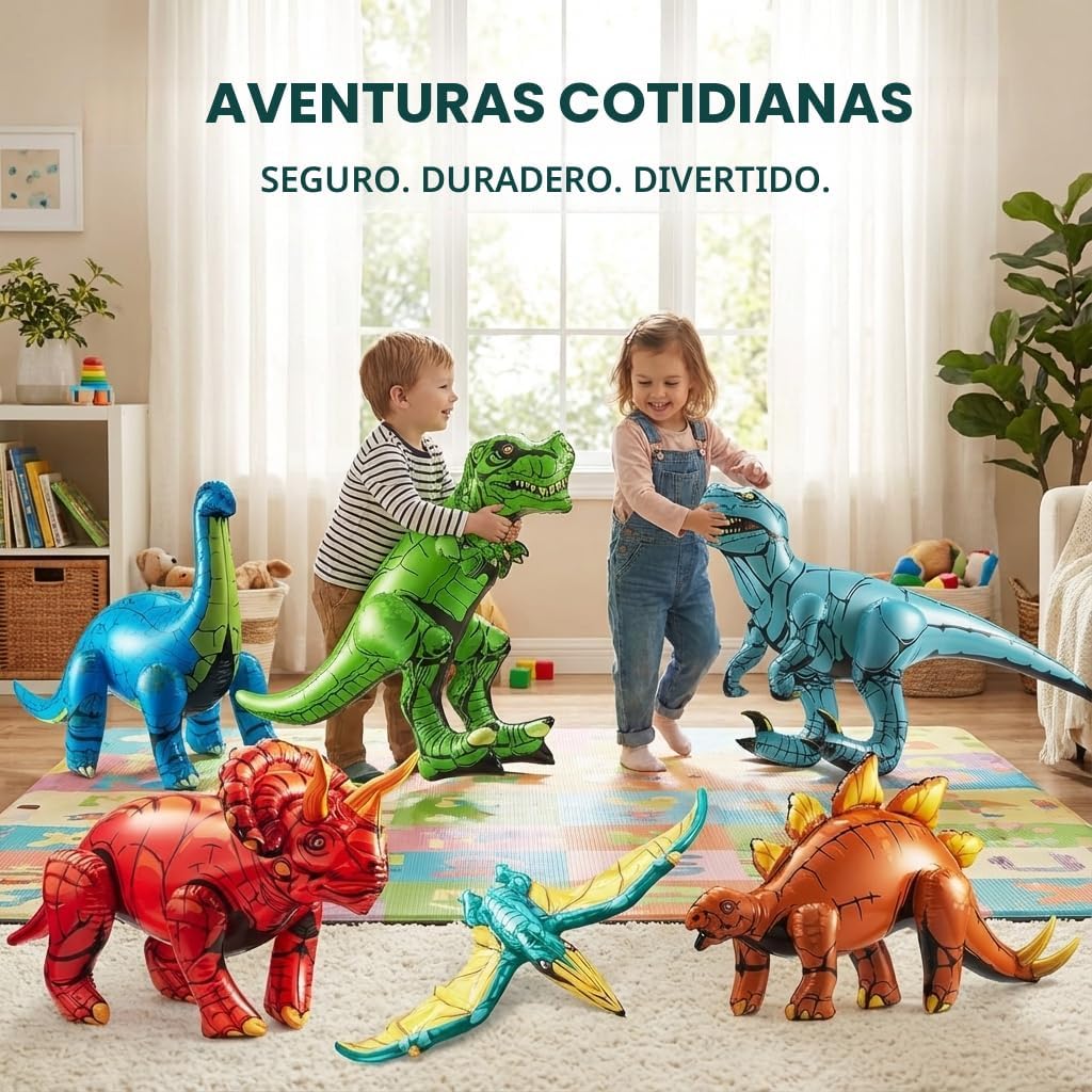 6 piezas de decoraciones inflables de dinosaurio para fiestas de cumpleaños, juguetes grandes de dinosaurios inflables para niños (20-26 pulgadas), dinosaurios para niños o niñas, globos de vinilo