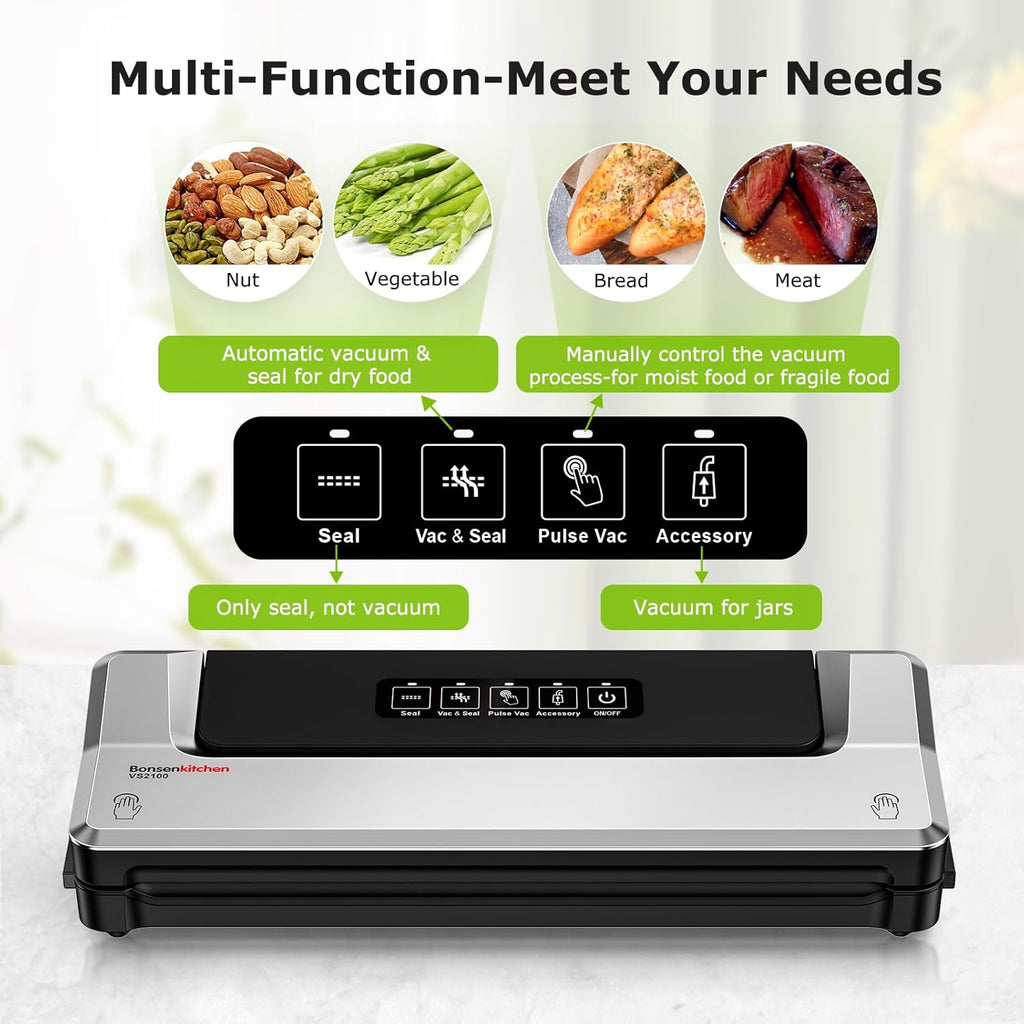 Bonsenkitchen - Máquina selladora al vacío, múltiples modos para la