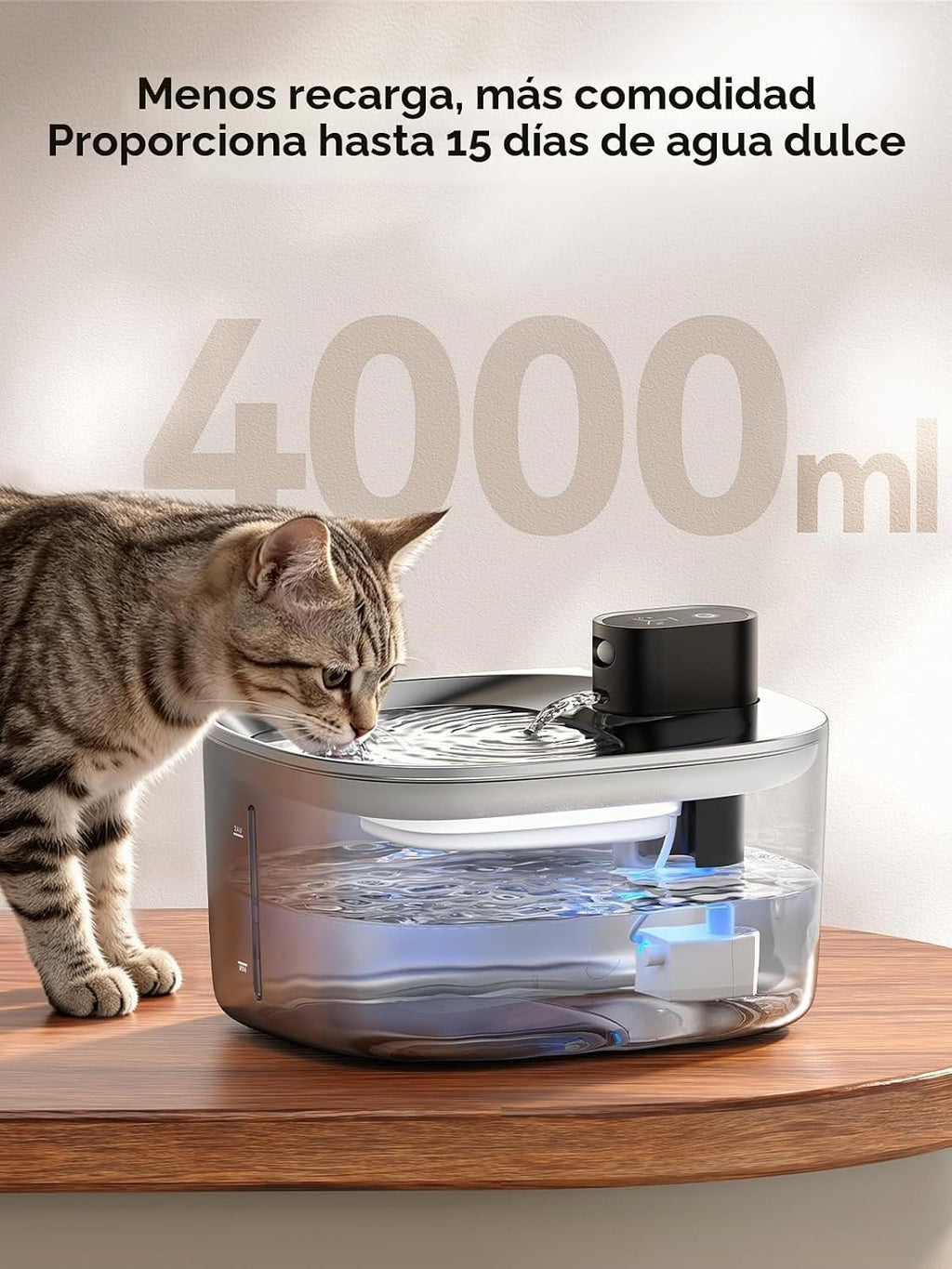 FEELNEEDY Fuente de agua inalámbrica para gatos de acero inoxidable con sensor, batería de 4000mAh, fuente de agua para mascotas de 4L/135 fl oz para gatos y perros, fuente de agua para gatos ultra