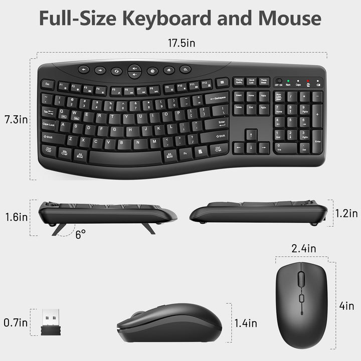 Combo de teclado y mouse inalámbricos, teclado curvo ergonómico sil...