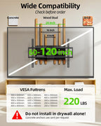 USX MOUNT Soporte de pared de TV de movimiento completo resistente para televisores de 60 a 120 pulgadas, soporta 220 libras, soporte de pared de extensión de 28 pulgadas