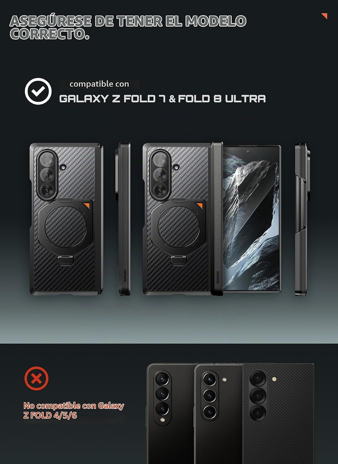 SUPCASE para Samsung Galaxy Z Fold 8 Ultra/Z Fold 7 Case, Aramid negro