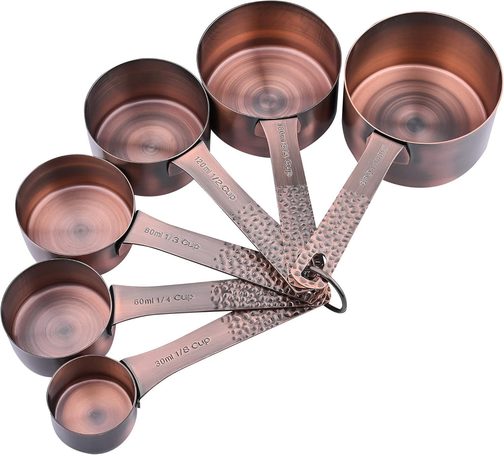 Juego de 14 Tazas y Cucharas Medidoras, Juego de Tazas y Cucharas Medidoras de Cobre para Secos y Líquidos, Métricas y de EE.UU. de Acero Inoxidable, 6 Tazas Medidoras y 7 Cucharas con