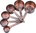 Juego de 14 Tazas y Cucharas Medidoras, Juego de Tazas y Cucharas Medidoras de Cobre para Secos y Líquidos, Métricas y de EE.UU. de Acero Inoxidable, 6 Tazas Medidoras y 7 Cucharas con