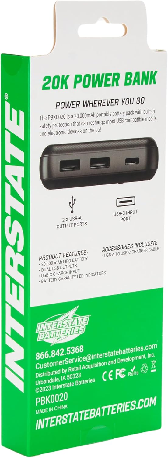 Interstate Batteries Cargador portátil, banco de energía de 20,000...