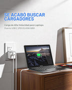 GaN - Toma de pared USB de 65 W, 6 amperios, 2 puertos, receptáculo resistente a manipulaciones de 20 amperios con 1 puerto USB tipo C y 1 puerto tipo A, cargador USB para laptop USB-C