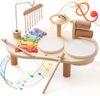 Set de Batería de Madera para Niños 1-3, Juguete Musical Montessori para Kids