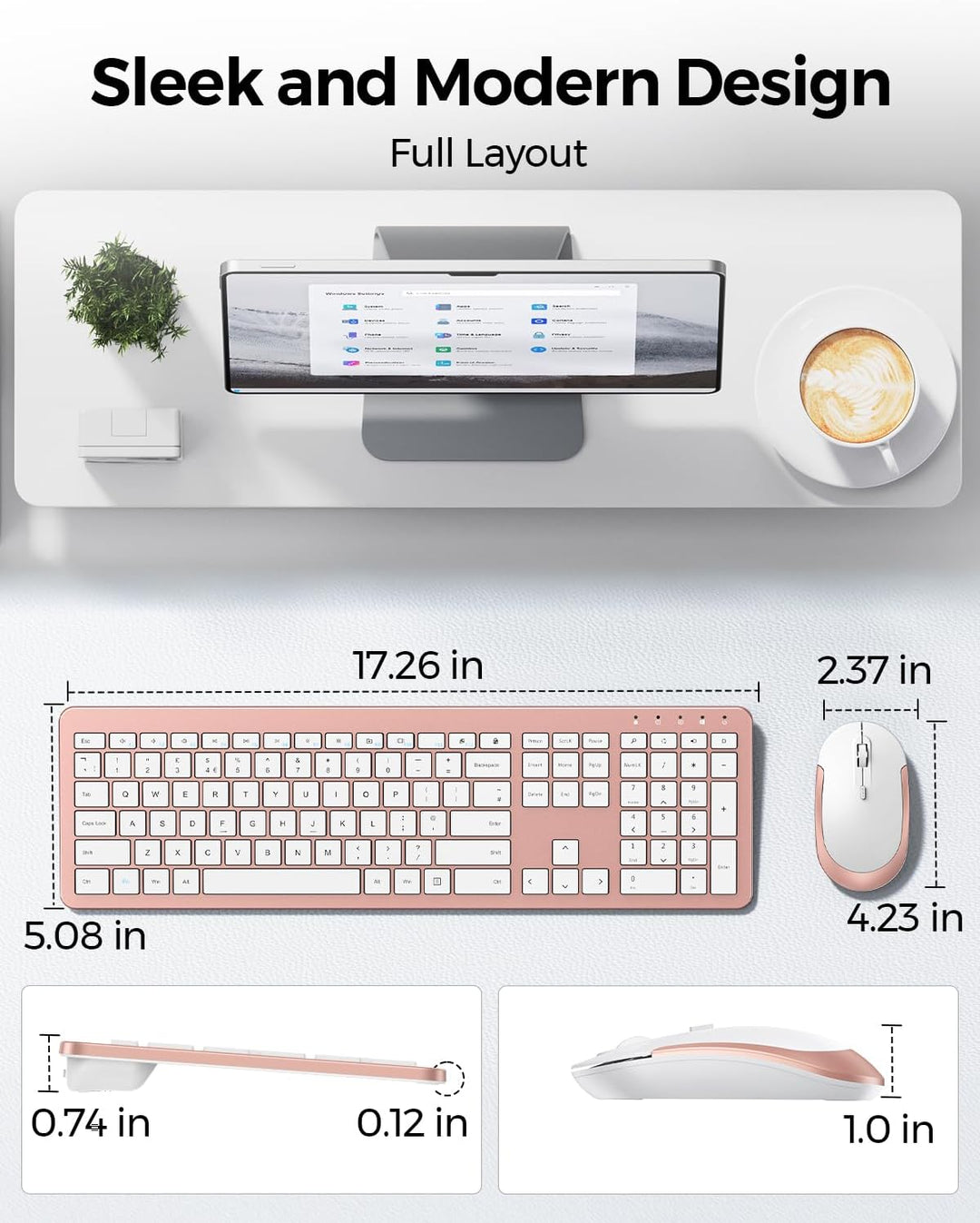 Combo de teclado y mouse inalámbricos, mouse de teclado delgado y d...