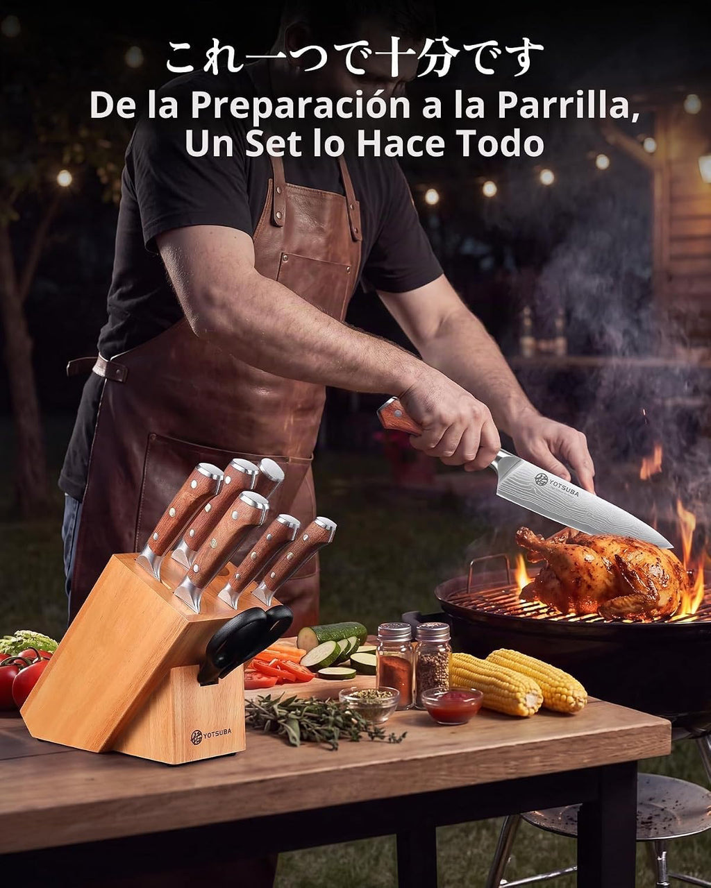 YOTSUBA Juego de cuchillos de cocina japoneses de 8 piezas con bloque