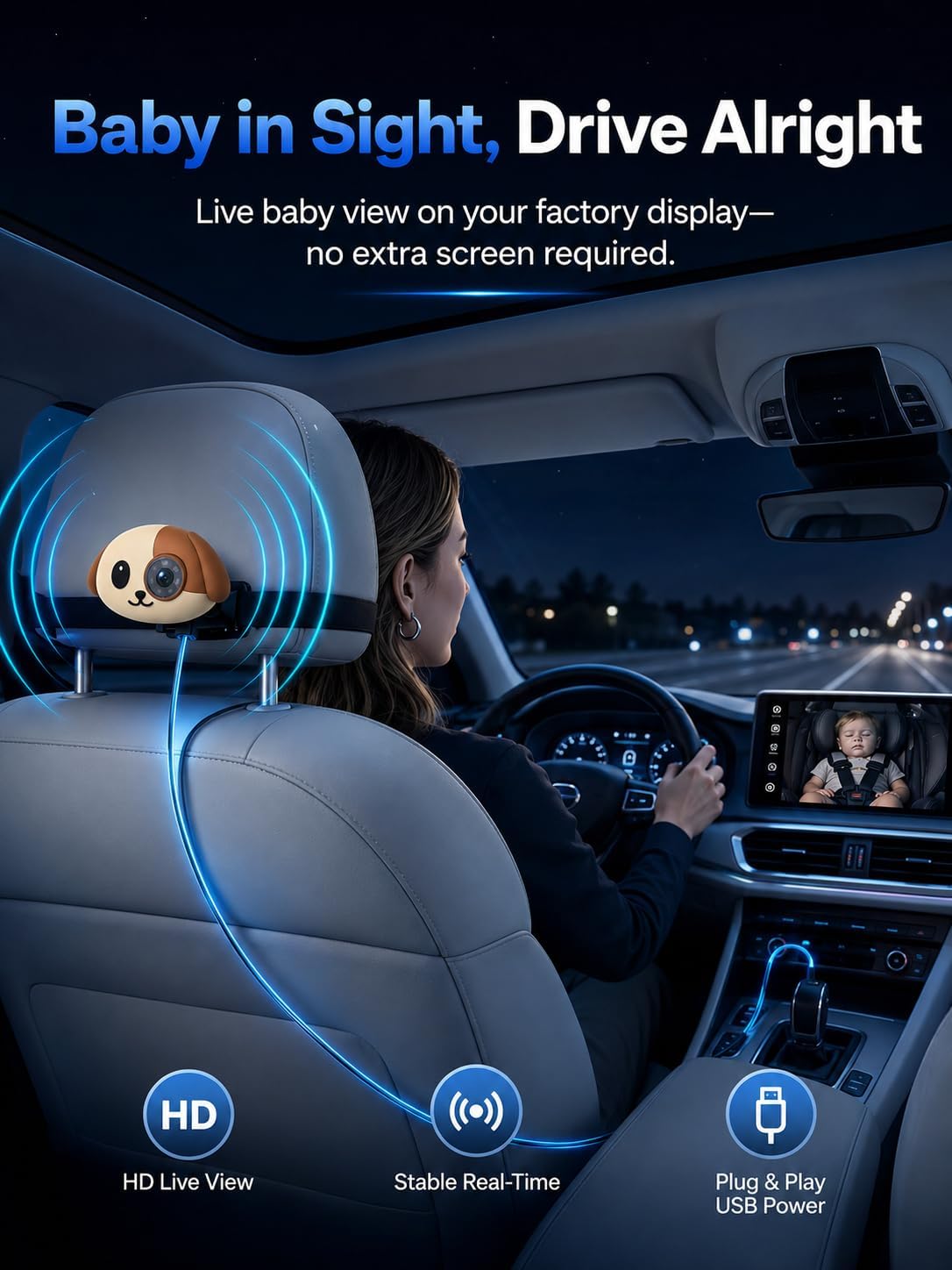 Cámara inalámbrica CarPlay para coche de bebé para iPhone, monitor...