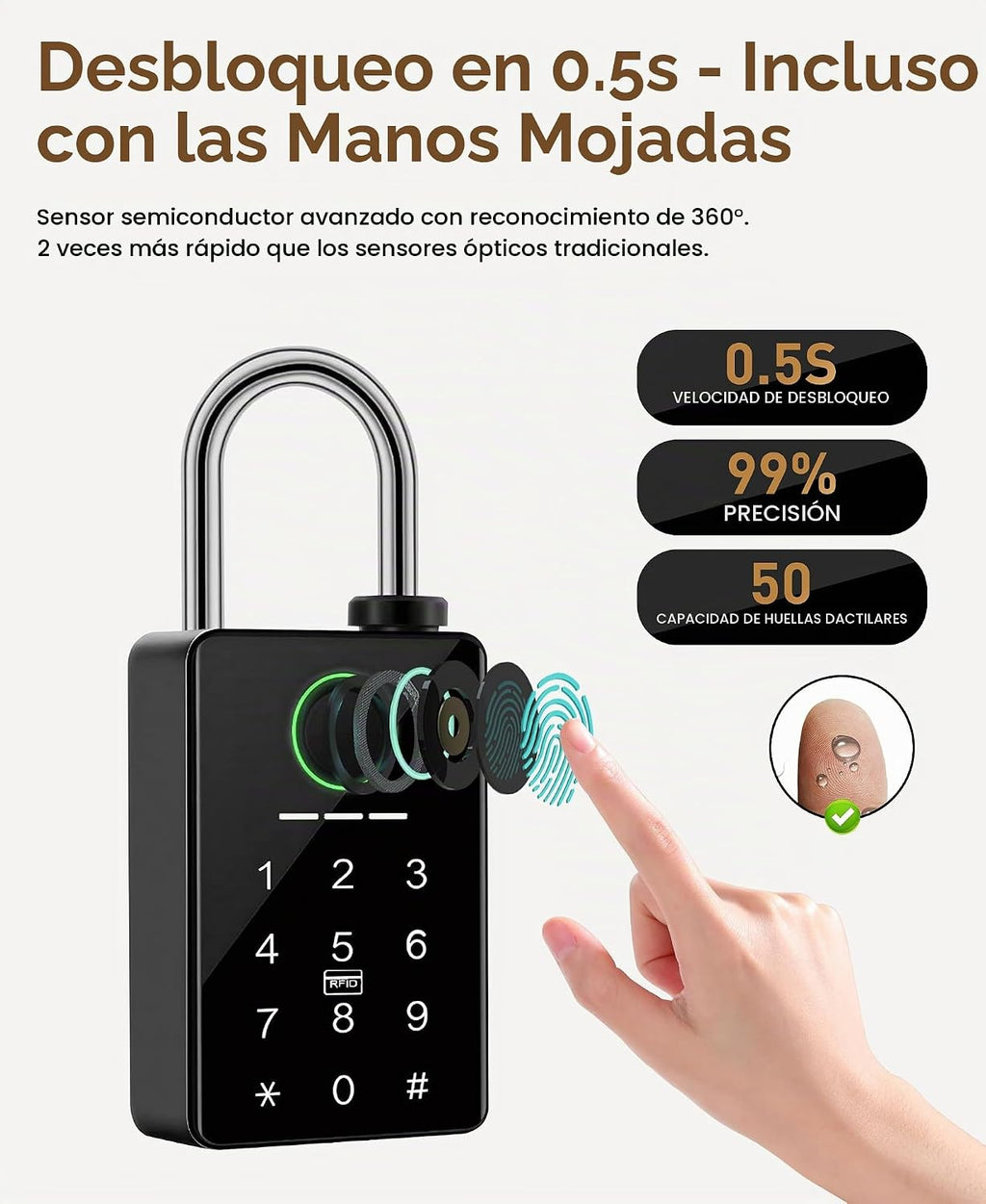 Candado inteligente de huellas dactilares resistente con cerradura