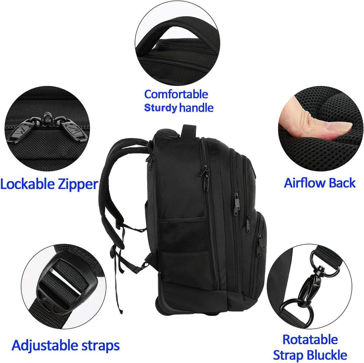 Mochila de viaje Matein impermeable con ruedas, Negro