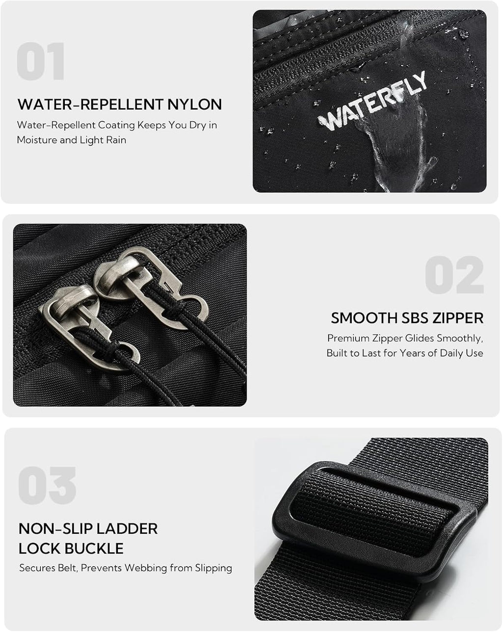 WATERFLY Riñonera RFID de 3.5L: Riñonera cruzada antirrobo de gran capacidad con correa extensora, 5 bolsillos con cremallera, cintura para hombres y mujeres, viajes diarios, senderismo y caminar