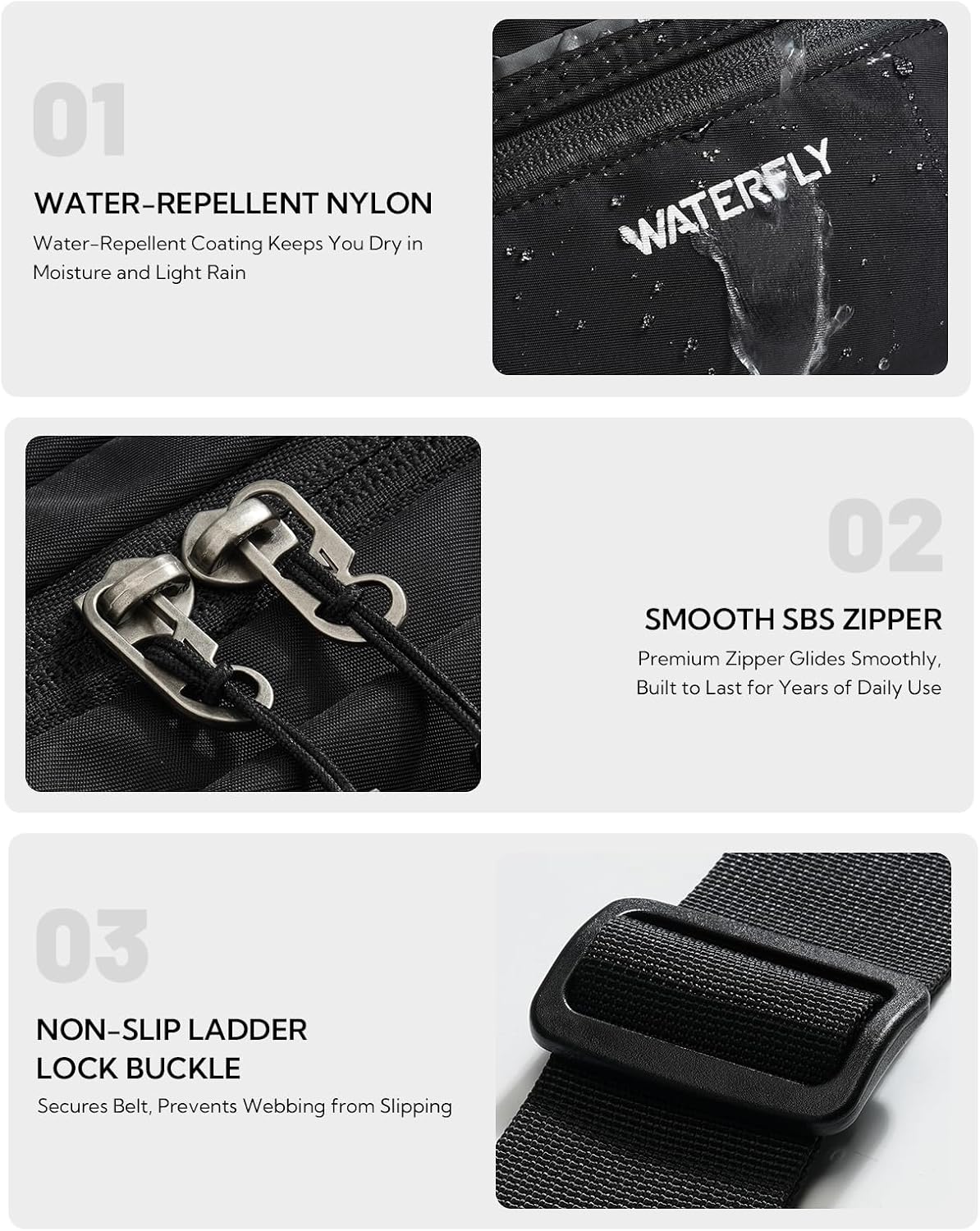 WATERFLY Riñonera RFID de 3.5L: Riñonera cruzada antirrobo de gran capacidad con correa extensora, 5 bolsillos con cremallera, cintura para hombres y mujeres, viajes diarios, senderismo y caminar