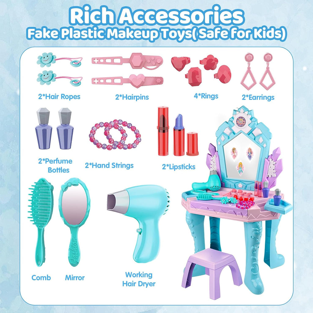 Mesa y silla de tocador de juguete Frozen Girl con espejo y luces y música
