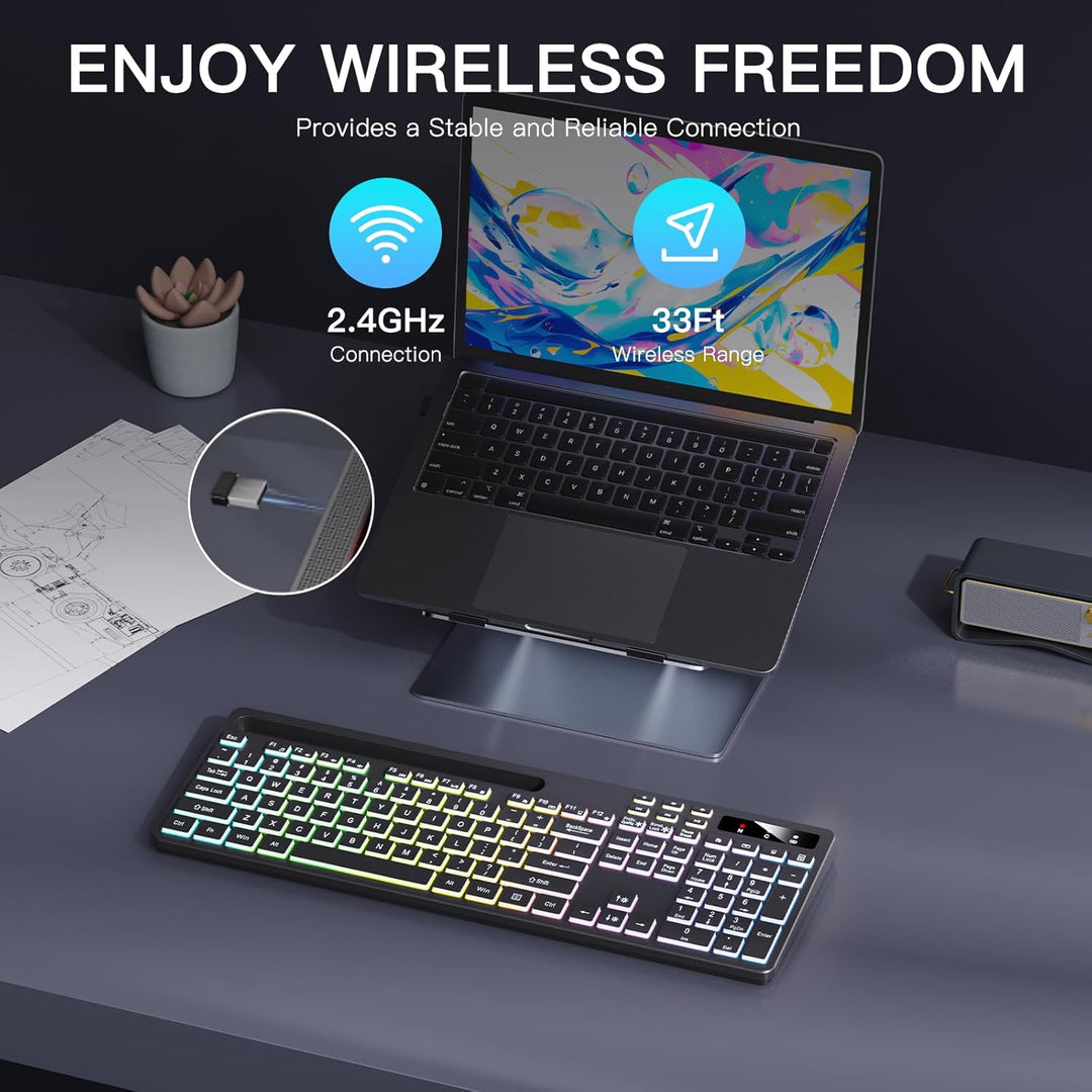 Soueto Teclado inalámbrico con retroiluminación RGB de 7 colores, t...
