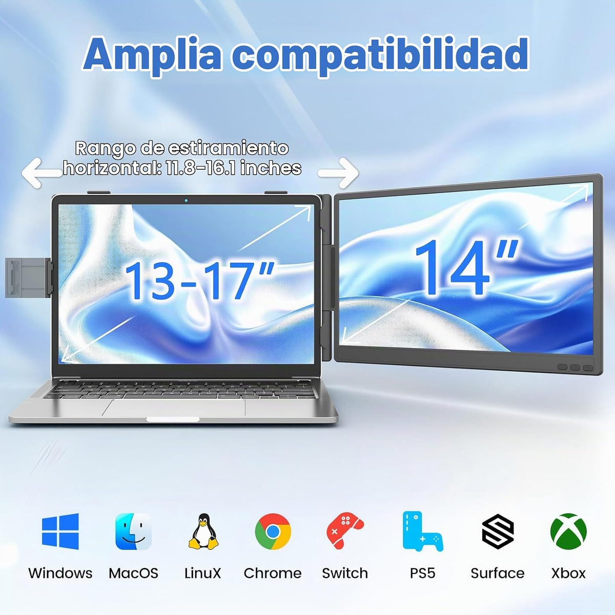 KEFEYA - Extensor de pantalla para laptop, 14" FHD 1080P IPS, e...
