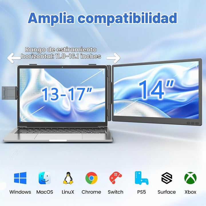 KEFEYA - Extensor de pantalla para laptop, 14" FHD 1080P IPS, e...
