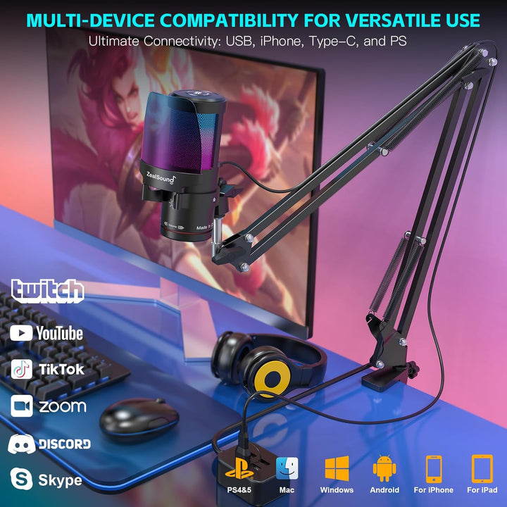ZealSound Micrófono USB para juegos para iPhone, micrófono de juego...