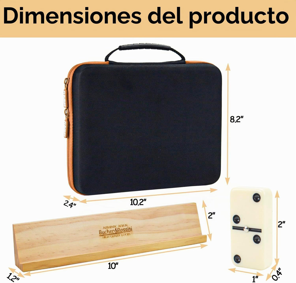 Bucher&Rossini Juego de dominó para adultos con 4 bastidores de dominó dobles de seis juegos de dominó en estuche portátil con 4 soportes de dominó de madera en estuche rígido de EVA, resistente y fácil de llevar, regalo ideal
