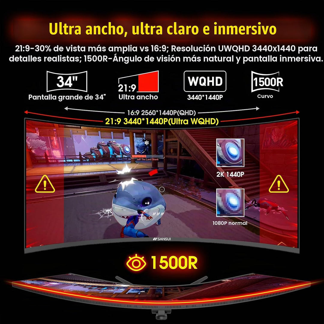 SANSUI Monitor curvo de 34 pulgadas 240Hz UWQHD 3440 × 1440 Monitor...