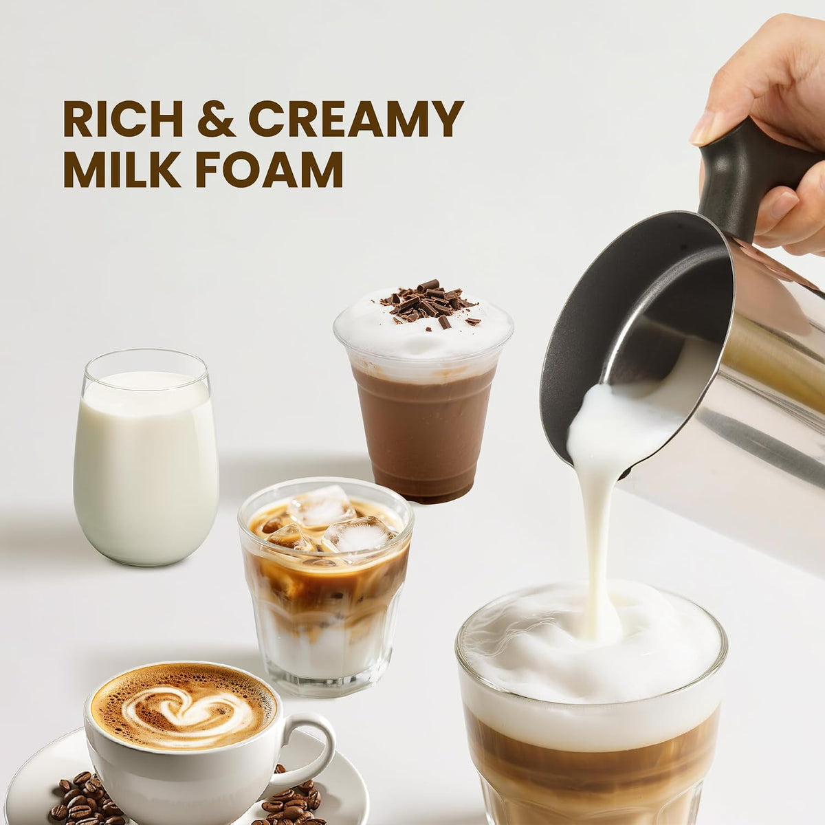 Espumador eléctrico de leche 4 en 1, espuma fría caliente, 10.6