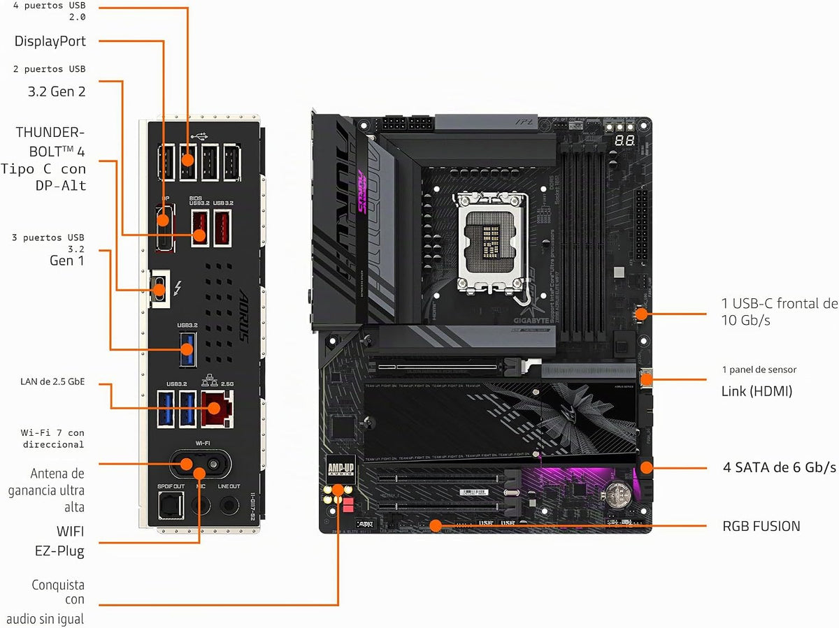 GIGABYTE Z890 AORUS Elite WIFI7 Intel Core Ultra (Serie 2) placa ba...