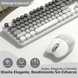 Teclado y ratón inalámbricos cremosos, MOFII 104 teclas redondas de...