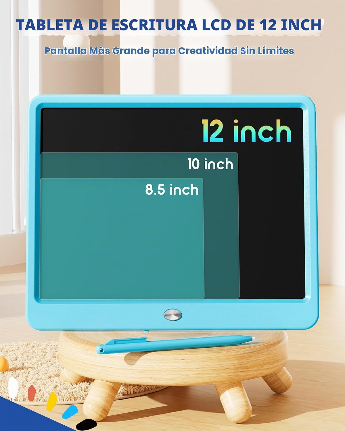 Tablet de escritura LCD de 12 pulgadas para niños de 3 años, libreta de dibujo electrónica y tablero de garabatos, regalo educativo de cumpleaños para niñas y niños (azul)