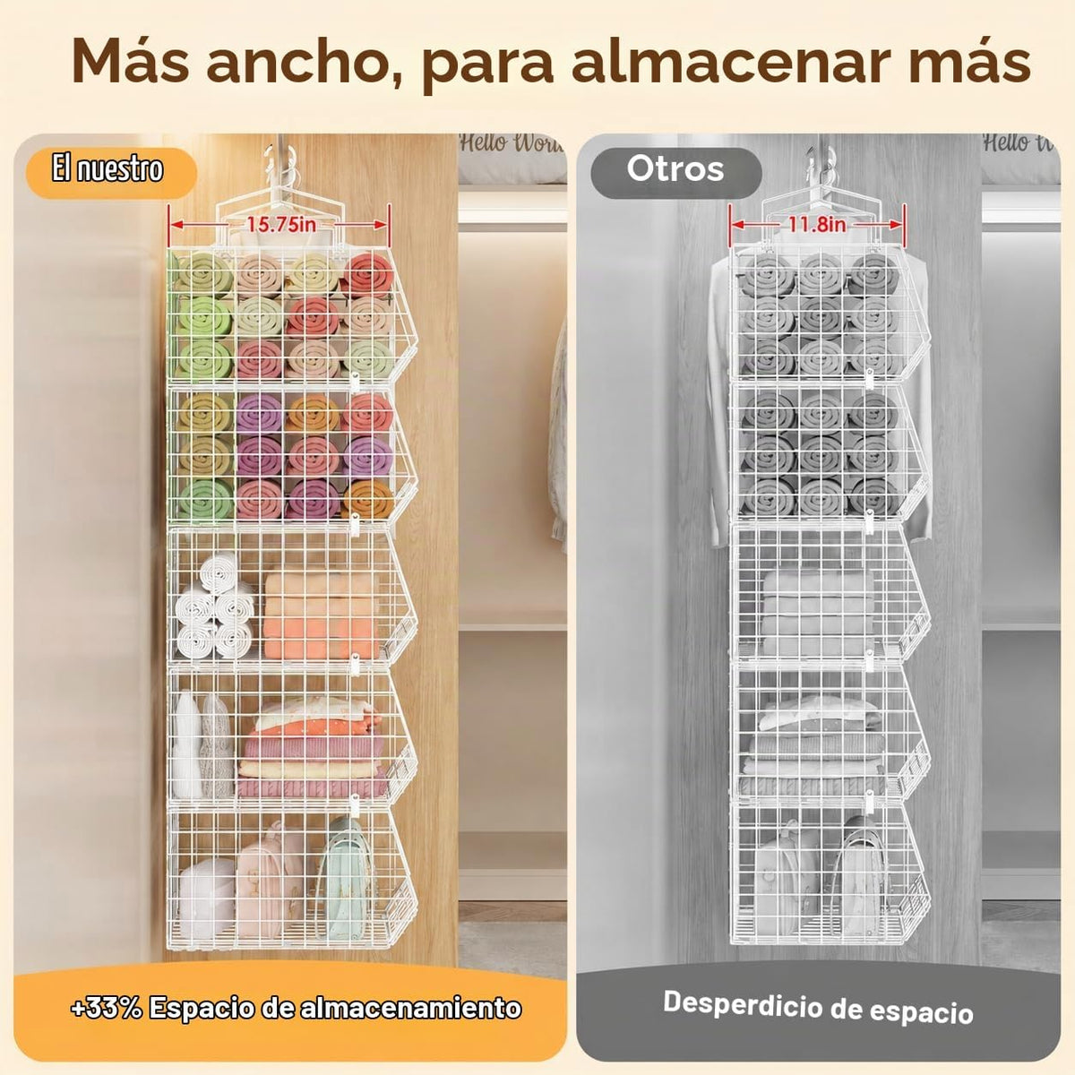 Organizador de armario colgante plegable extra profundo de 4", estantes pequeños de alambre para gabinete y almacenamiento con 5 ganchos en S, cestas de metal de 4 niveles para ropa, suéteres, bolsos