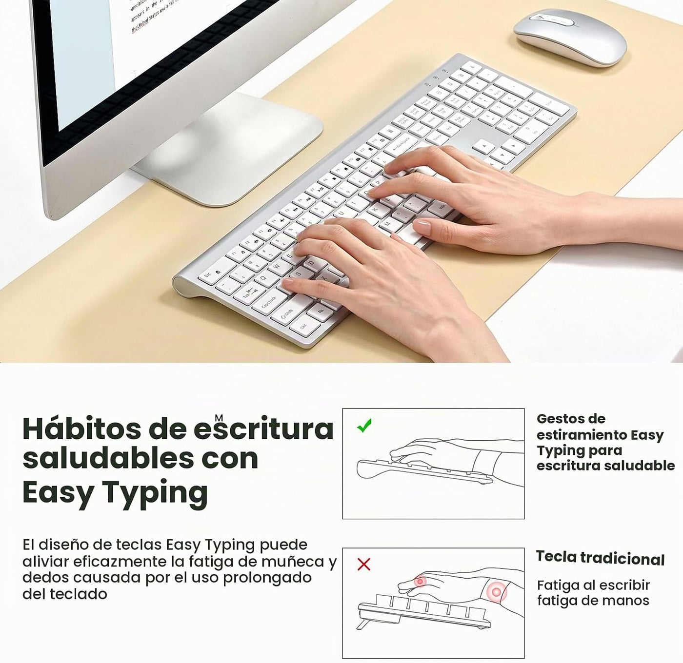 Combo de teclado y mouse inalámbricos recargables, juego de teclado...