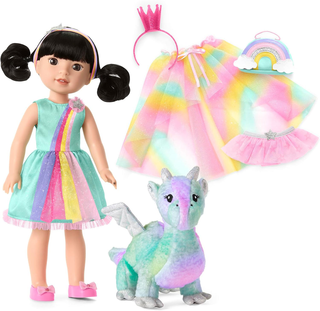 American Girl WellieWishers - Juego de muñecas Emerson de 14.5 pulgadas con Crisella the Dragon, vestido de muñeca y accesorios, y libro de cuentos, para mayores de 4 años (exclusivo de Amazon)