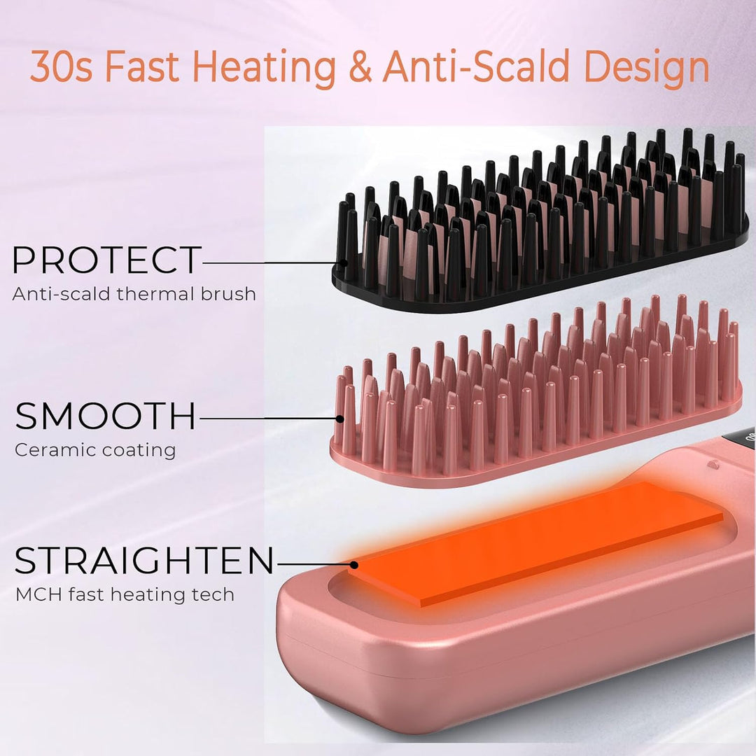 Cepillo alisador de pelo inalámbrico 10000mAh: peine caliente eléct...