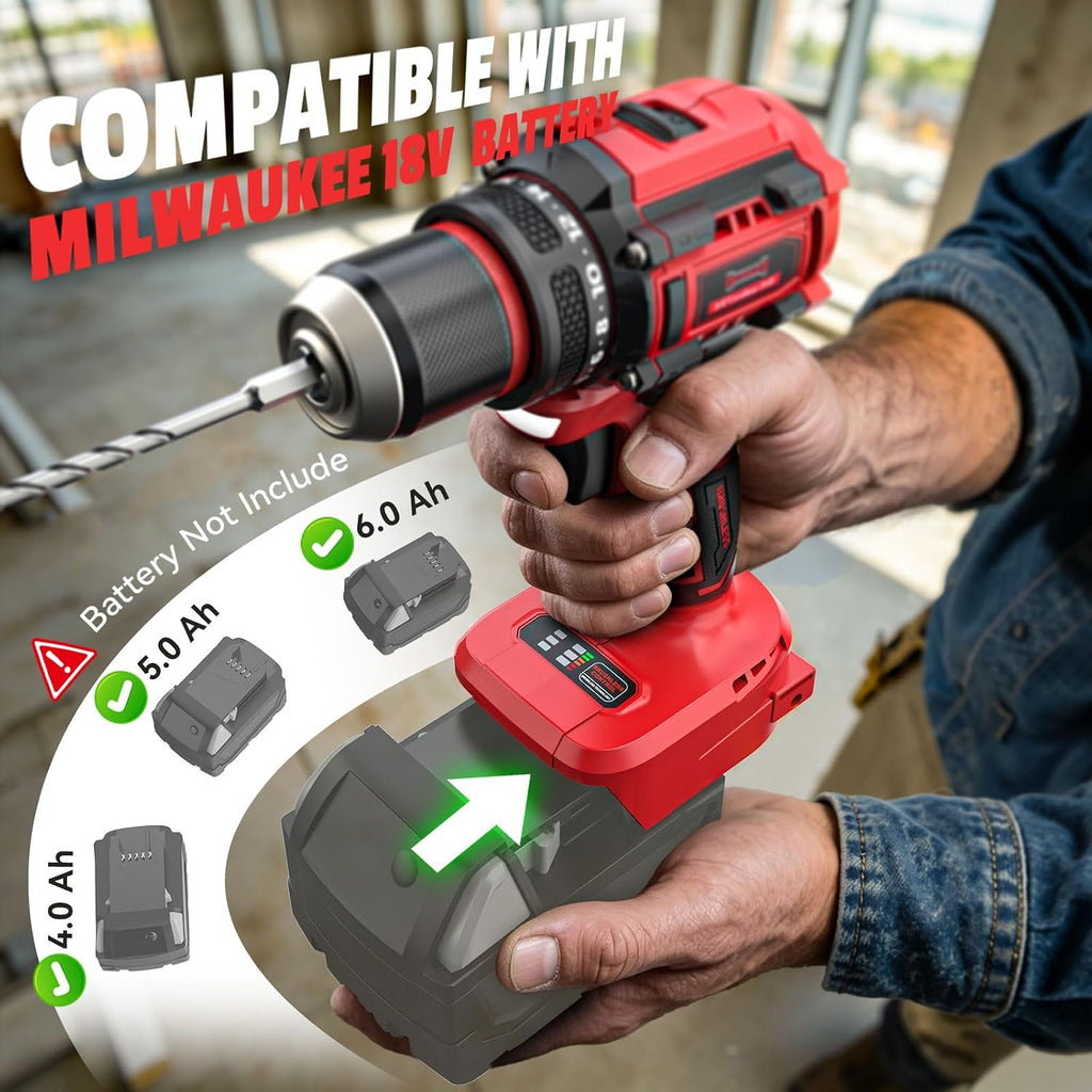 Kit combinado de taladro inalámbrico y destornillador de impacto compatible con Milwaukee 18V