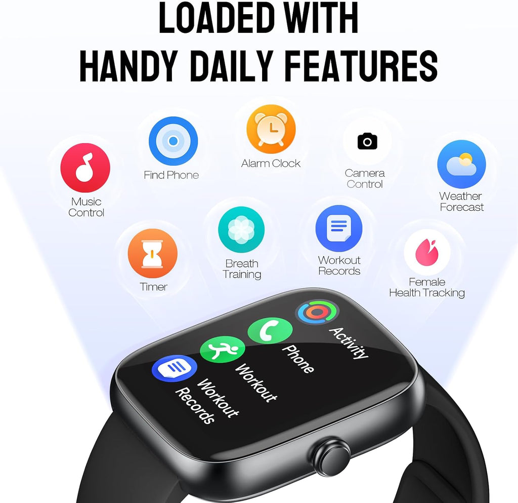 Reloj inteligente para mujeres y hombres, rastreador de fitness HD de 1.83 pulgadas (respuesta/hacer llamadas) con monitor de frecuencia cardíaca 24/7/sueño/SpO2, resistente al agua IP68, más de 100